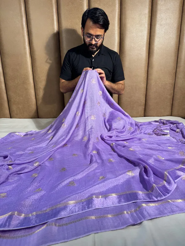 Bright_Baby_Lavandar_Viscose_Georgette_Buta_Banarasi_Saree