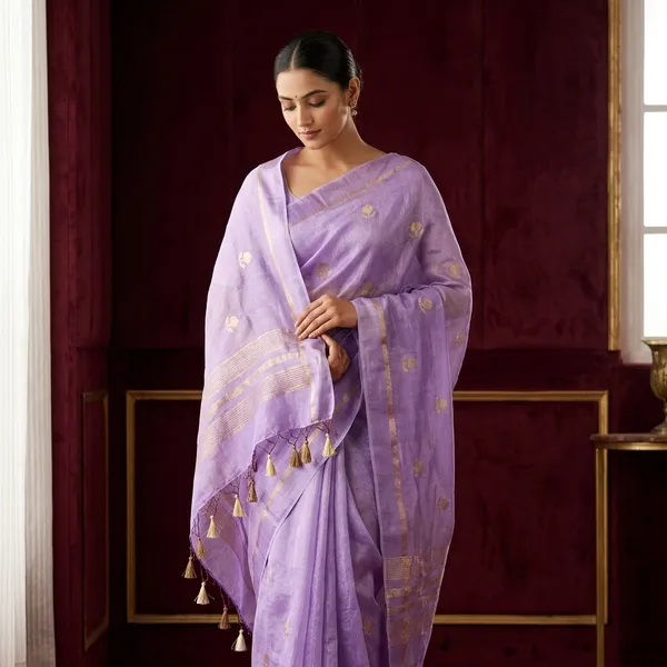 Bright_Baby_Lavandar_Viscose_Georgette_Buta_Banarasi_Saree