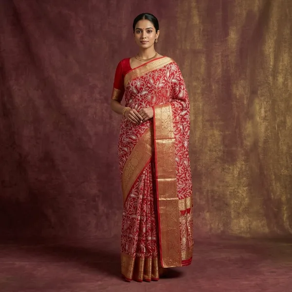 Bridal_Red_Organza_Silk_Chikankari_Work_Banarasi_Saree