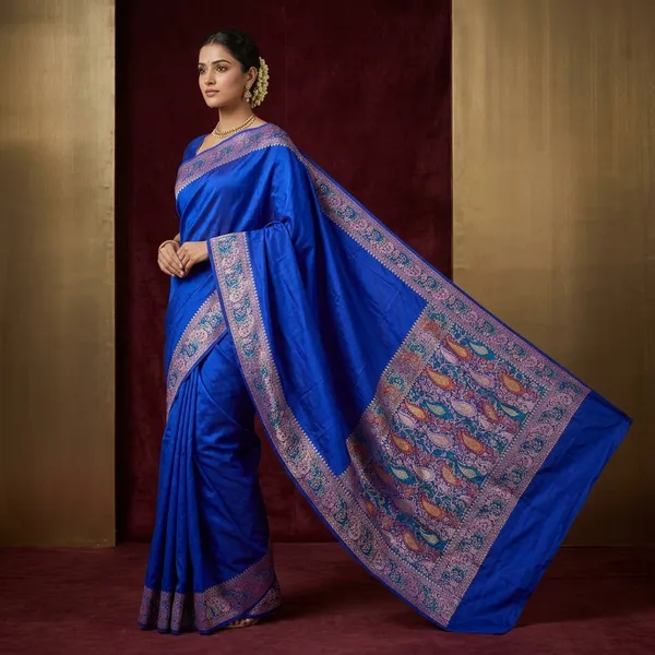 Blue_Banarasi_Georgette_Silk_Golden_Zari_Border_Banarasi_Saree