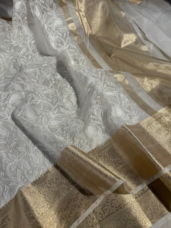 White_Organza_Banarasi_Chikankari_Saree