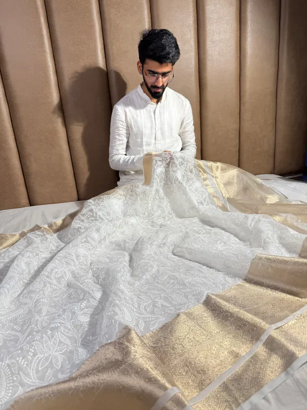 White_Organza_Banarasi_Chikankari_Saree