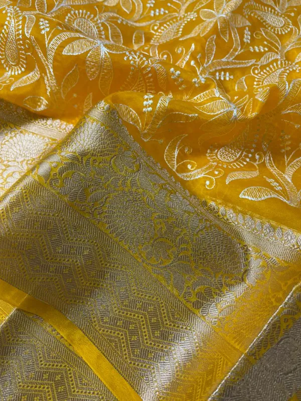 Yellow_Organza_Silk_Chikankari_Work_Banarasi_Saree