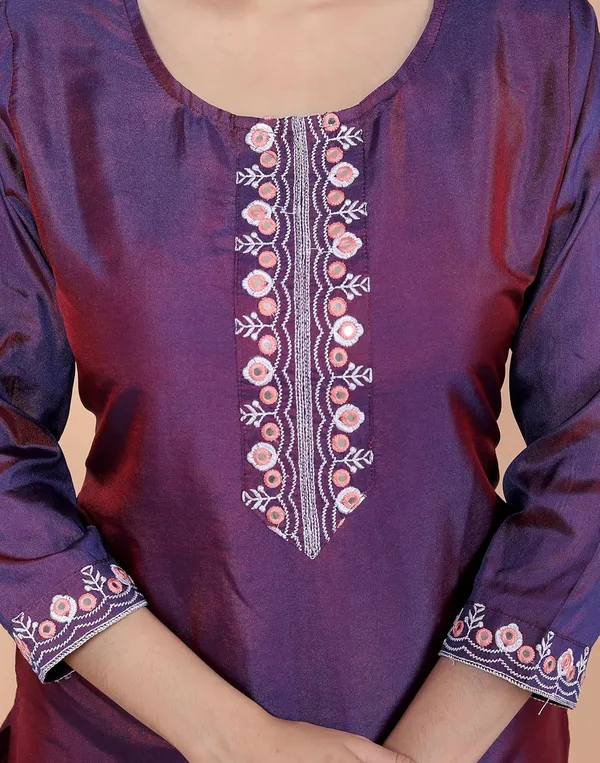 Wine_Satin_Straight_Kurti_For_Women