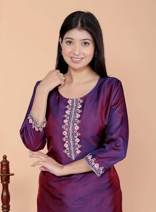 Wine_Satin_Straight_Kurti_For_Women
