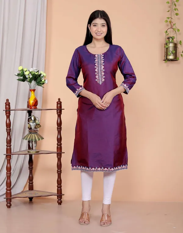 Wine_Satin_Straight_Kurti_For_Women