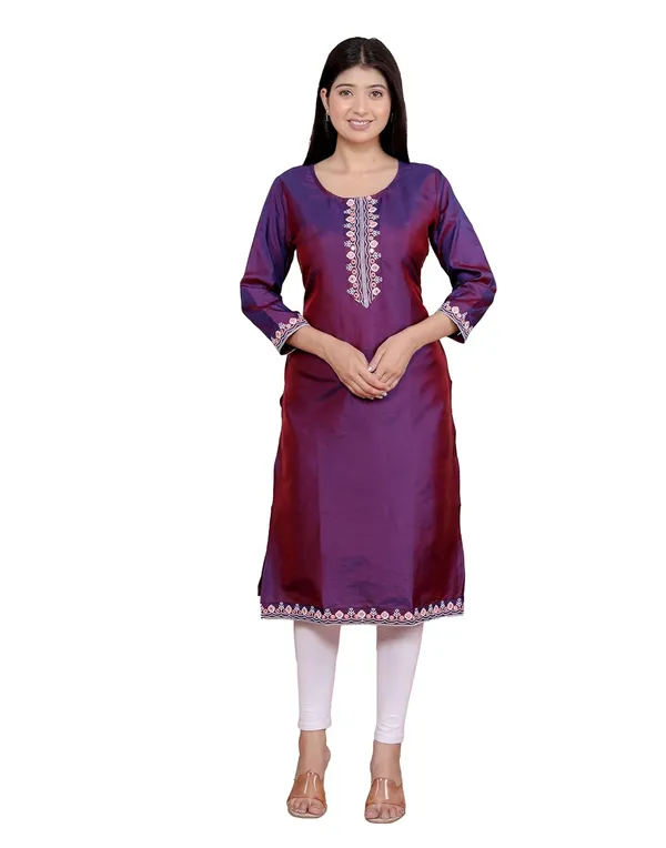 Wine_Satin_Straight_Kurti_For_Women