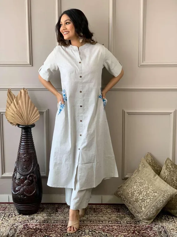 Grey_Cotton__Polyester__Kurti_With_Palazzo_For_Women