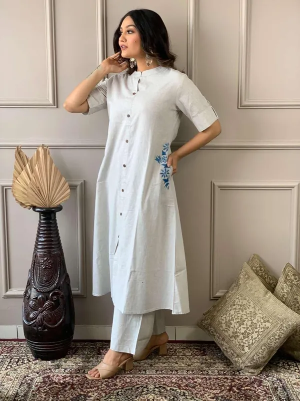Grey_Cotton__Polyester__Kurti_With_Palazzo_For_Women