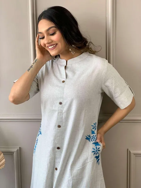 Grey_Cotton__Polyester__Kurti_With_Palazzo_For_Women