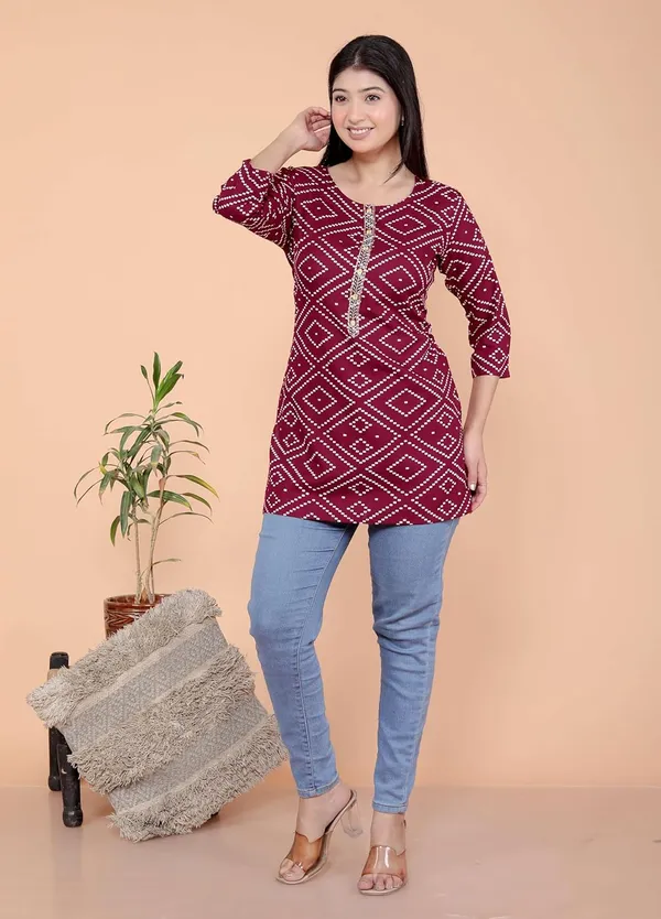Maroon_Cotton_Straight_Kurti_For_Women