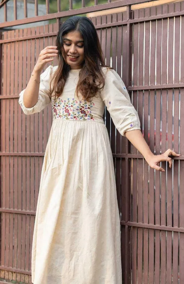 White_Cotton_Polyester_Anarkali_Kurti_For_Women
