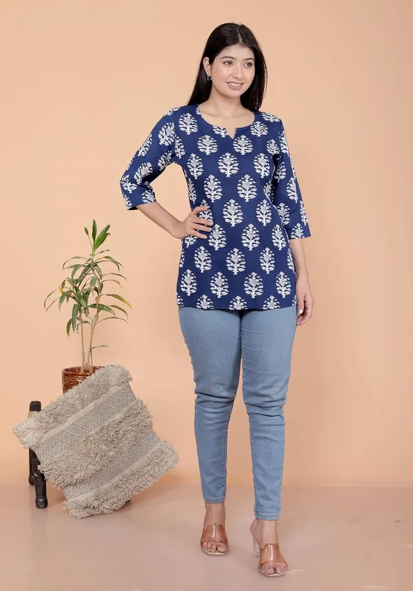 Blue_Rayon_Short_Kurti_For_Women