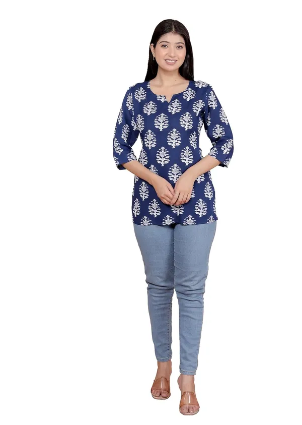 Blue_Rayon_Short_Kurti_For_Women