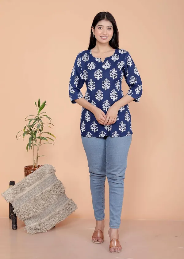 Blue_Rayon_Short_Kurti_For_Women