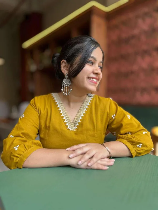 Yellow_Cotton_Polyester_Anarkali_Kurti_With_Pant_For_Women
