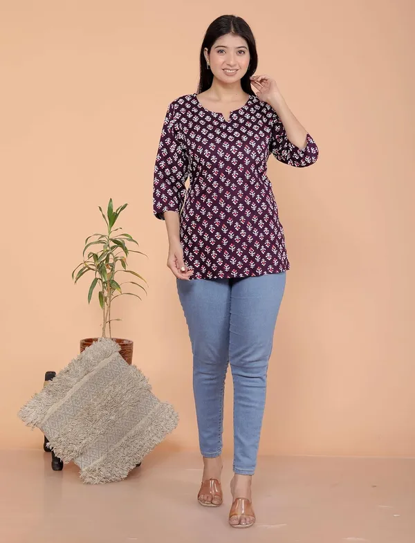 Wine_Rayon_Short_Kurti_For_Women