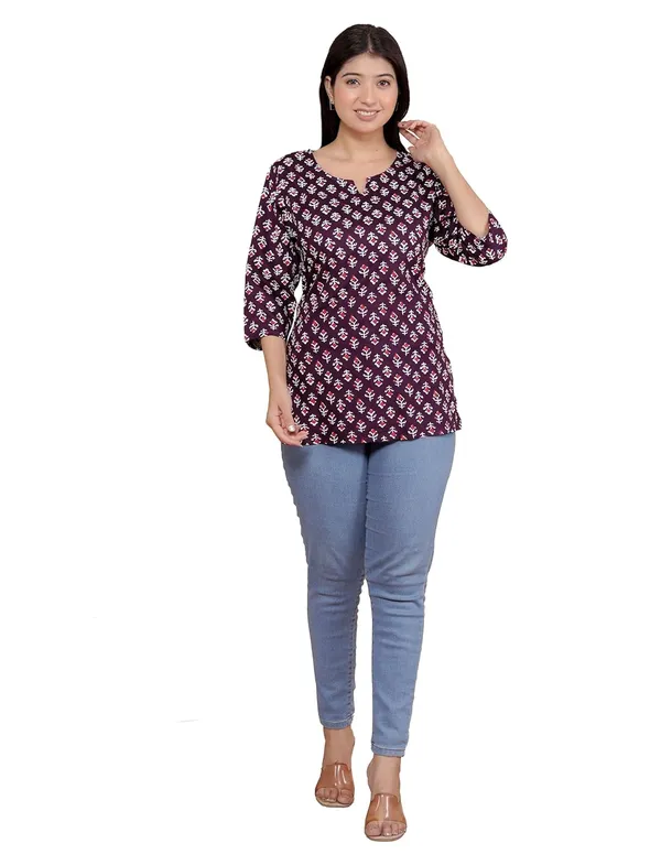 Wine_Rayon_Short_Kurti_For_Women