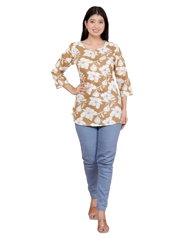 Light_Brown_Cotton_Straight_Kurti_For_Women