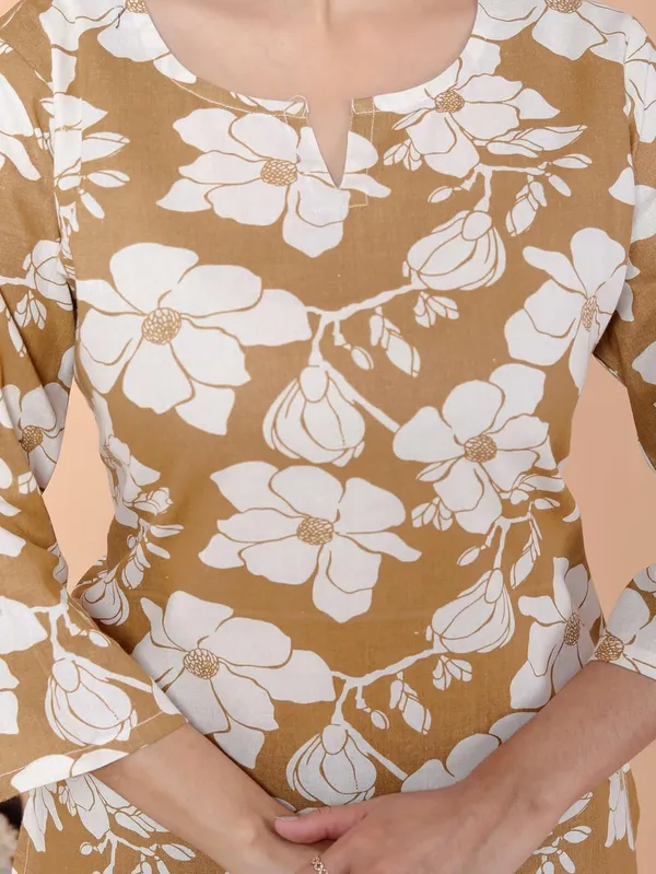 Light_Brown_Cotton_Straight_Kurti_For_Women