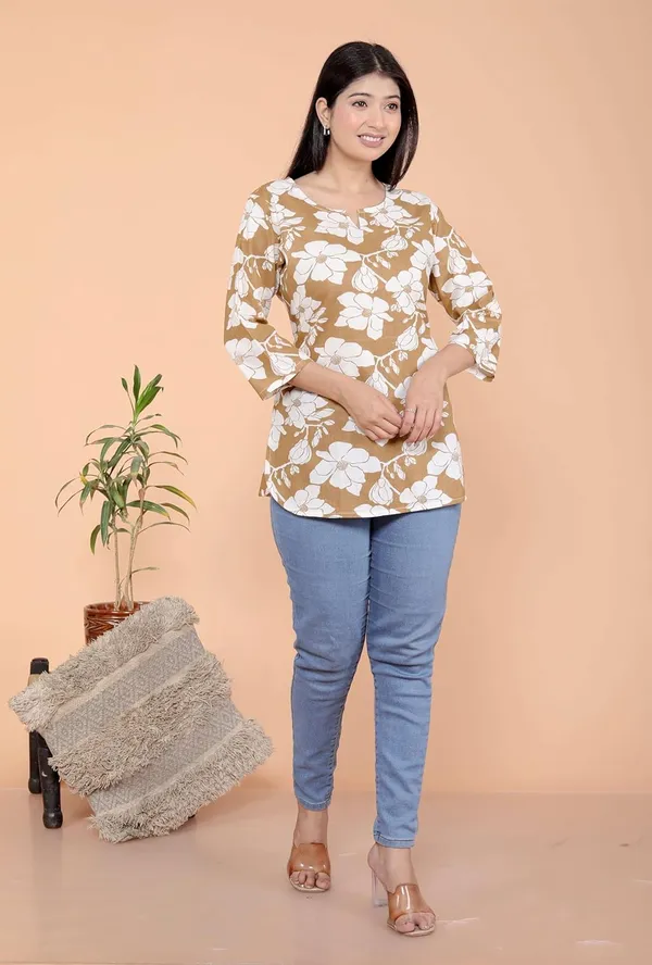 Light_Brown_Cotton_Straight_Kurti_For_Women
