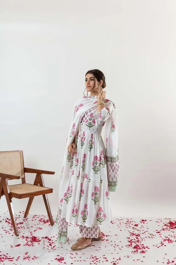 White_Cotton__Polyester__Anarkali_Kurti_With_Pant_For_Women