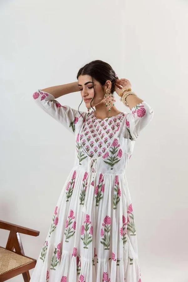 White_Cotton__Polyester__Anarkali_Kurti_With_Pant_For_Women