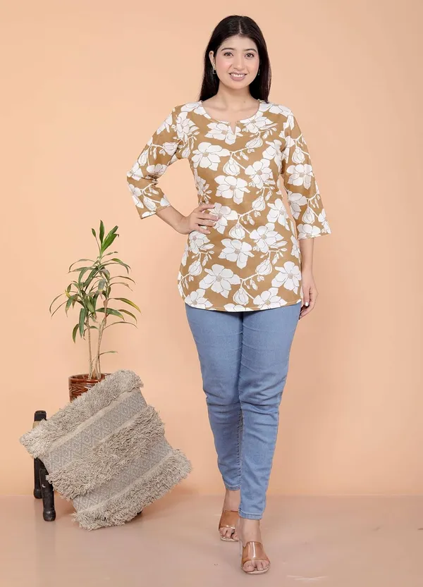 Light_Brown_Cotton_Straight_Kurti_For_Women