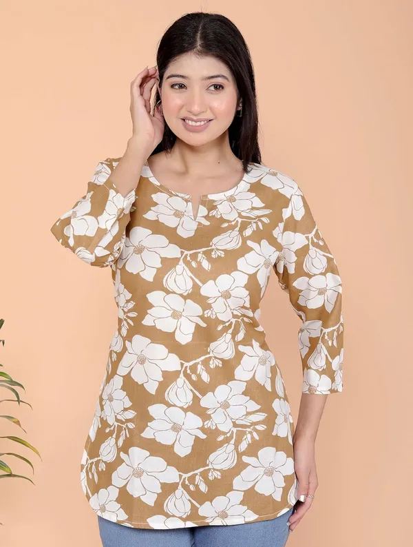 Light_Brown_Cotton_Straight_Kurti_For_Women