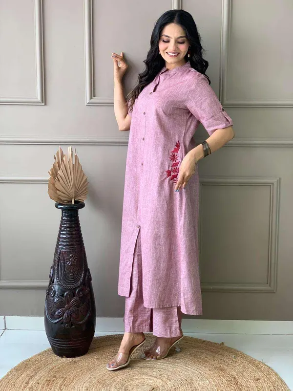 Lavender_Cotton_Polyester_Kurti_With_Palazzo_For_Women