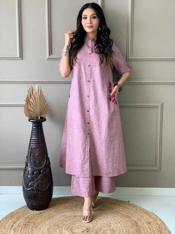 Lavender_Cotton_Polyester_Kurti_With_Palazzo_For_Women