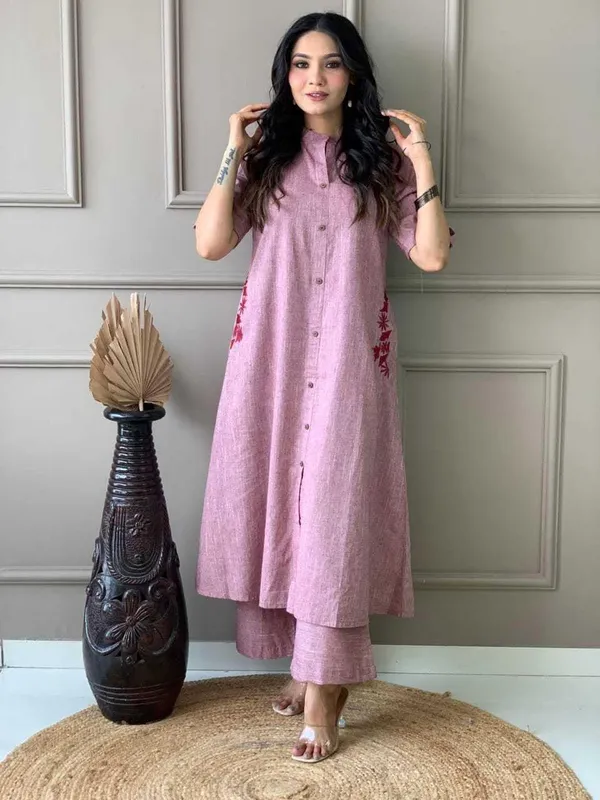 Lavender_Cotton_Polyester_Kurti_With_Palazzo_For_Women