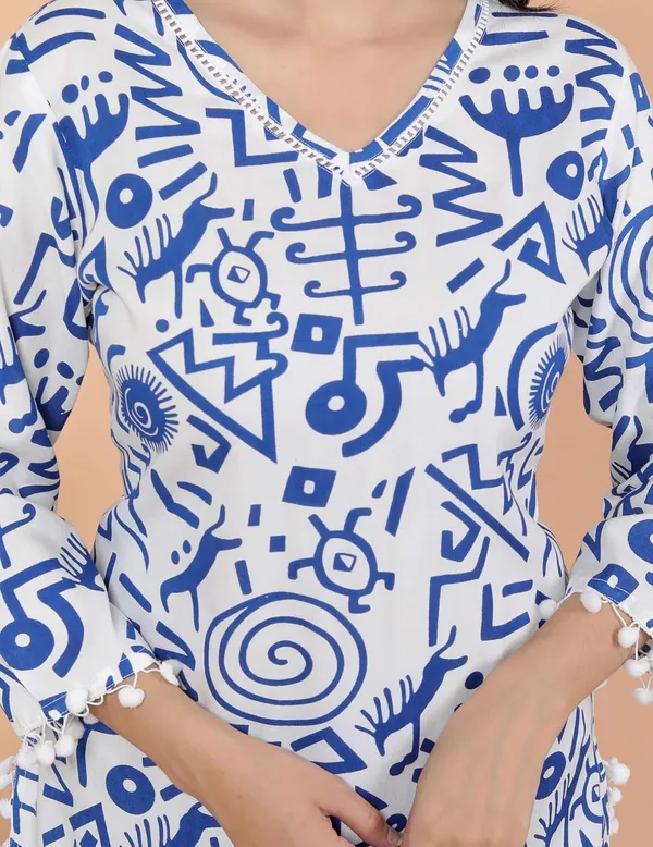 White__And_Blue_Cotton_Straight_Kurti_For_Women