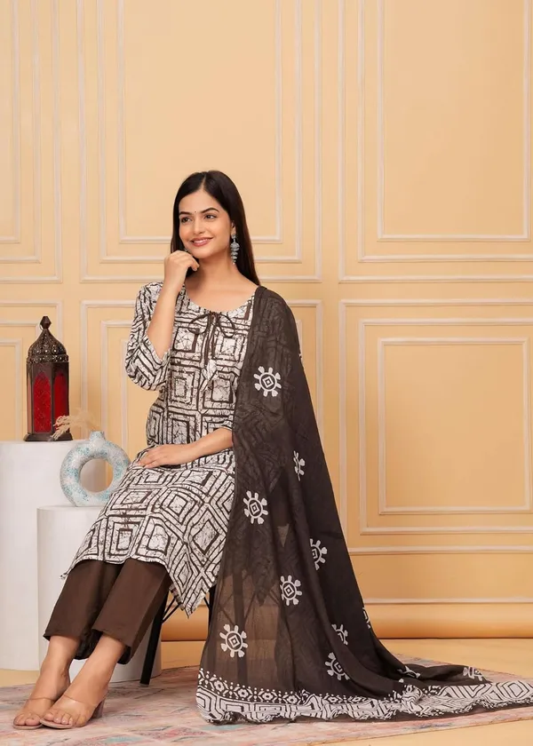 Brown_Cotton__Polyester_Kurti_With_Pant_Set_For_Women