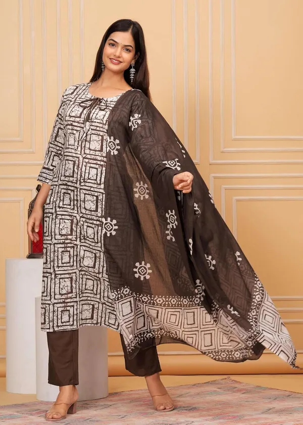 Brown_Cotton__Polyester_Kurti_With_Pant_Set_For_Women