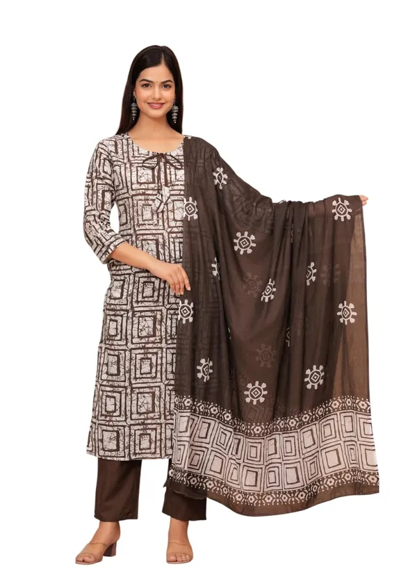 Brown_Cotton__Polyester_Kurti_With_Pant_Set_For_Women