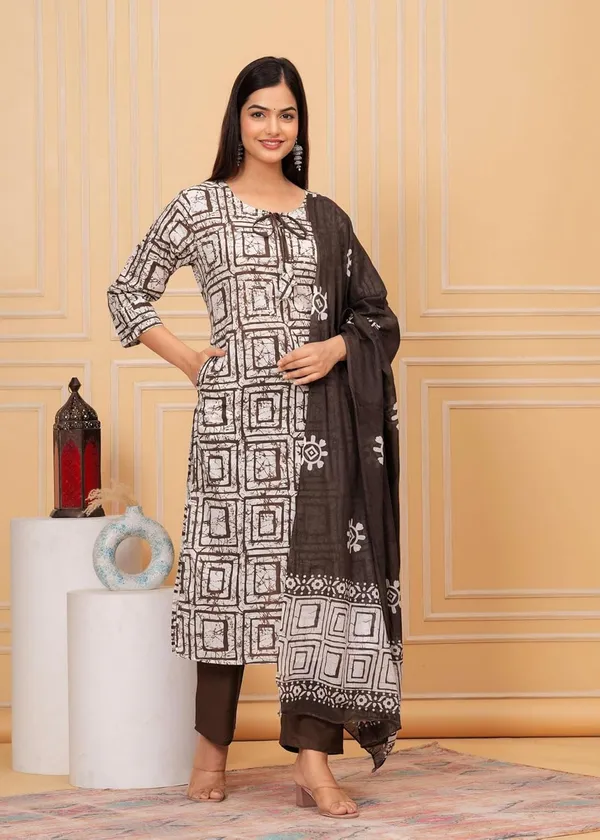 Brown_Cotton__Polyester_Kurti_With_Pant_Set_For_Women