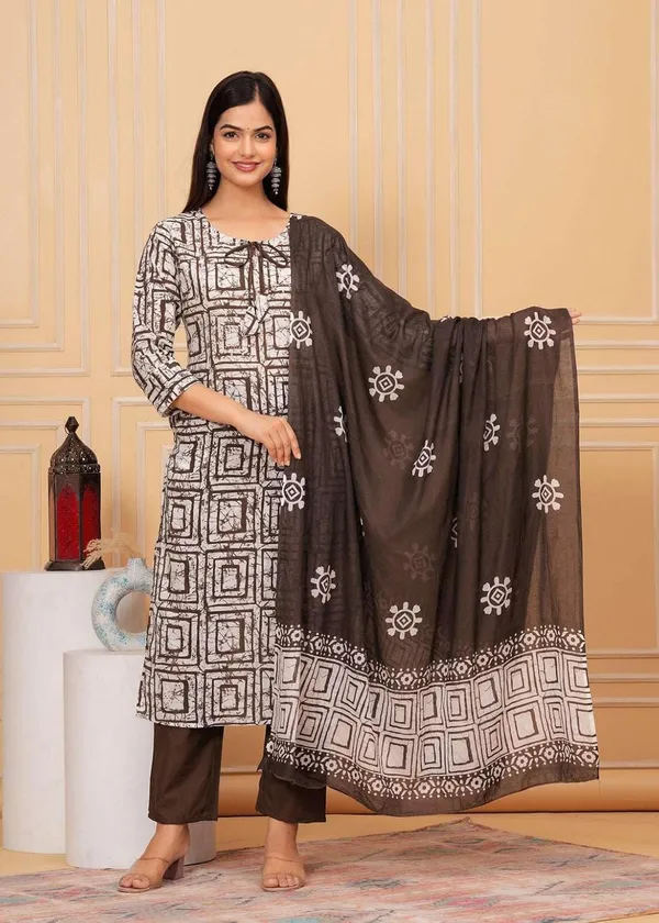 Brown_Cotton__Polyester_Kurti_With_Pant_Set_For_Women