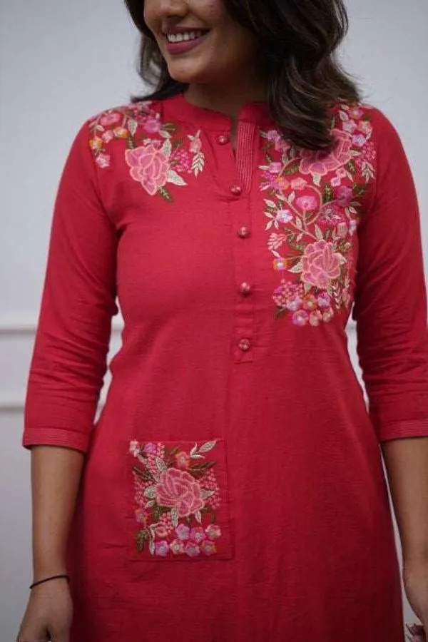 Red_Cotton__Polyester_Kurti_With_Pant_For_Women