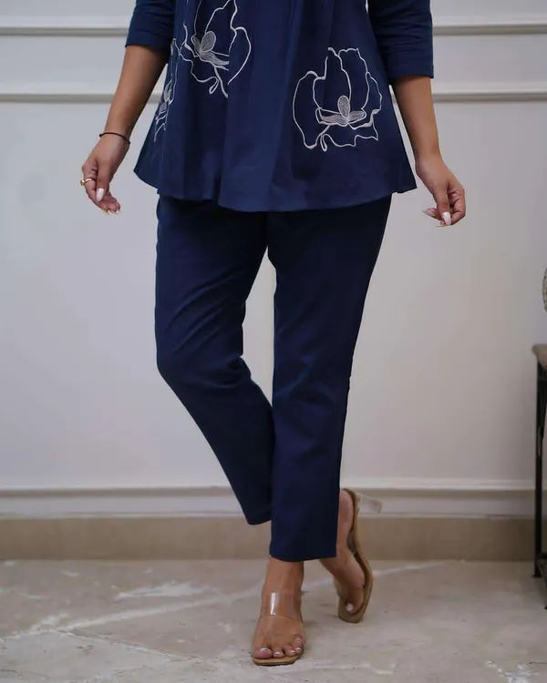 Navy_Blue_Cotton_Polyester_Kurti_Co-Ord_Set_For_Women