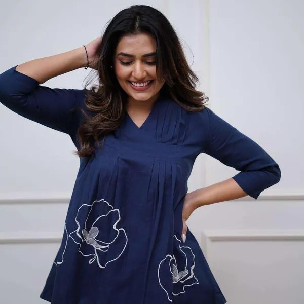 Navy_Blue_Cotton_Polyester_Kurti_Co-Ord_Set_For_Women