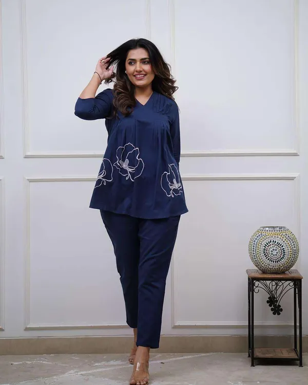 Navy_Blue_Cotton_Polyester_Kurti_Co-Ord_Set_For_Women