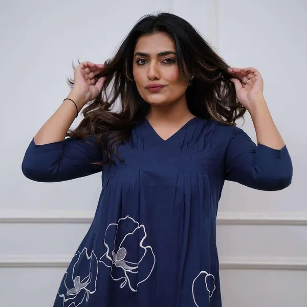 Navy_Blue_Cotton_Polyester_Kurti_Co-Ord_Set_For_Women