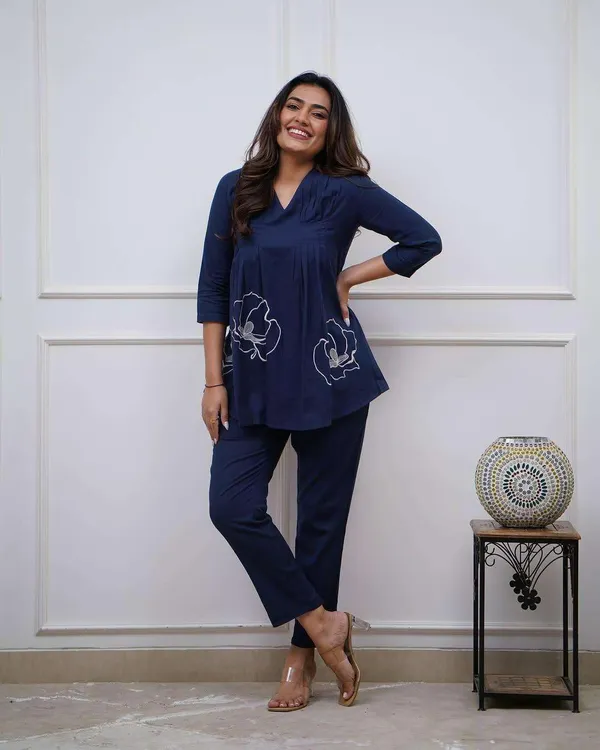 Navy_Blue_Cotton_Polyester_Kurti_Co-Ord_Set_For_Women