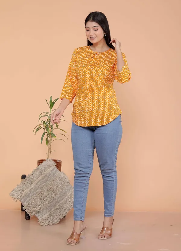 Yellow_Cotton_Straight_Kurti_For_Women