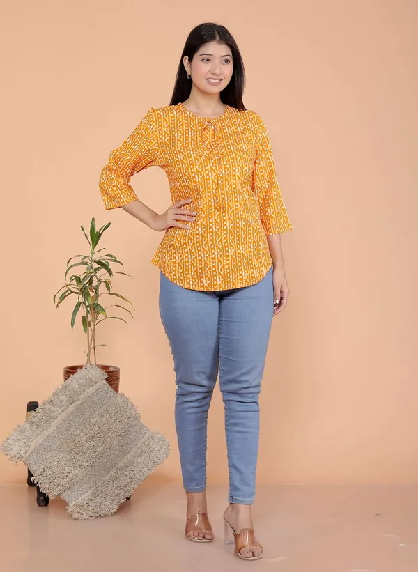 Yellow_Cotton_Straight_Kurti_For_Women