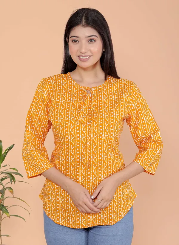 Yellow_Cotton_Straight_Kurti_For_Women