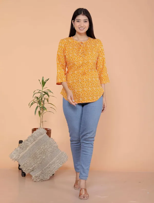 Yellow_Cotton_Straight_Kurti_For_Women