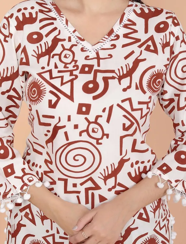 White__And_Maroon_Cotton_Straight_Kurti_For_Women