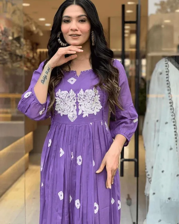 Purple_Cotton_Polyester_Anarkali_Kurti_With_Pant_For_Women
